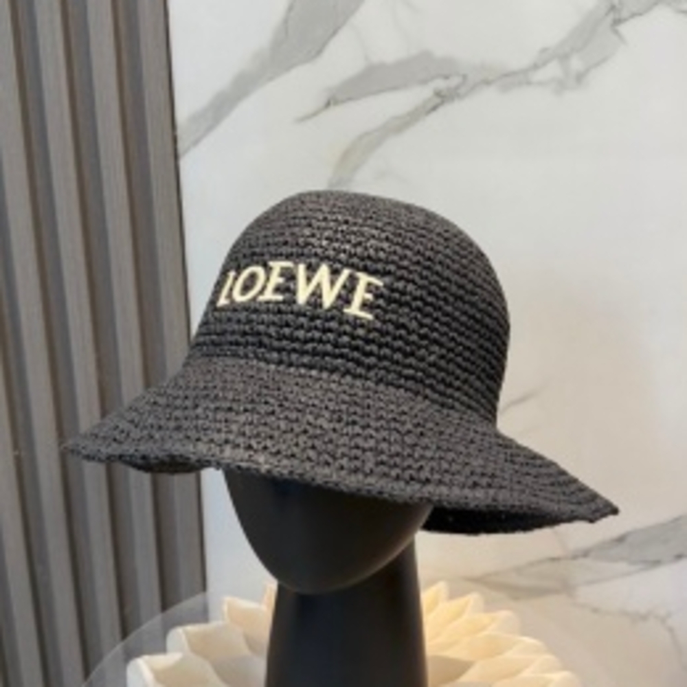 🖤LOEWE🖤Black Woven Straw Bucket Hat Gold Letter Logo